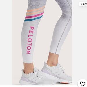 Peloton women’s high waisted roller rink gray leggings size Med logo print calf